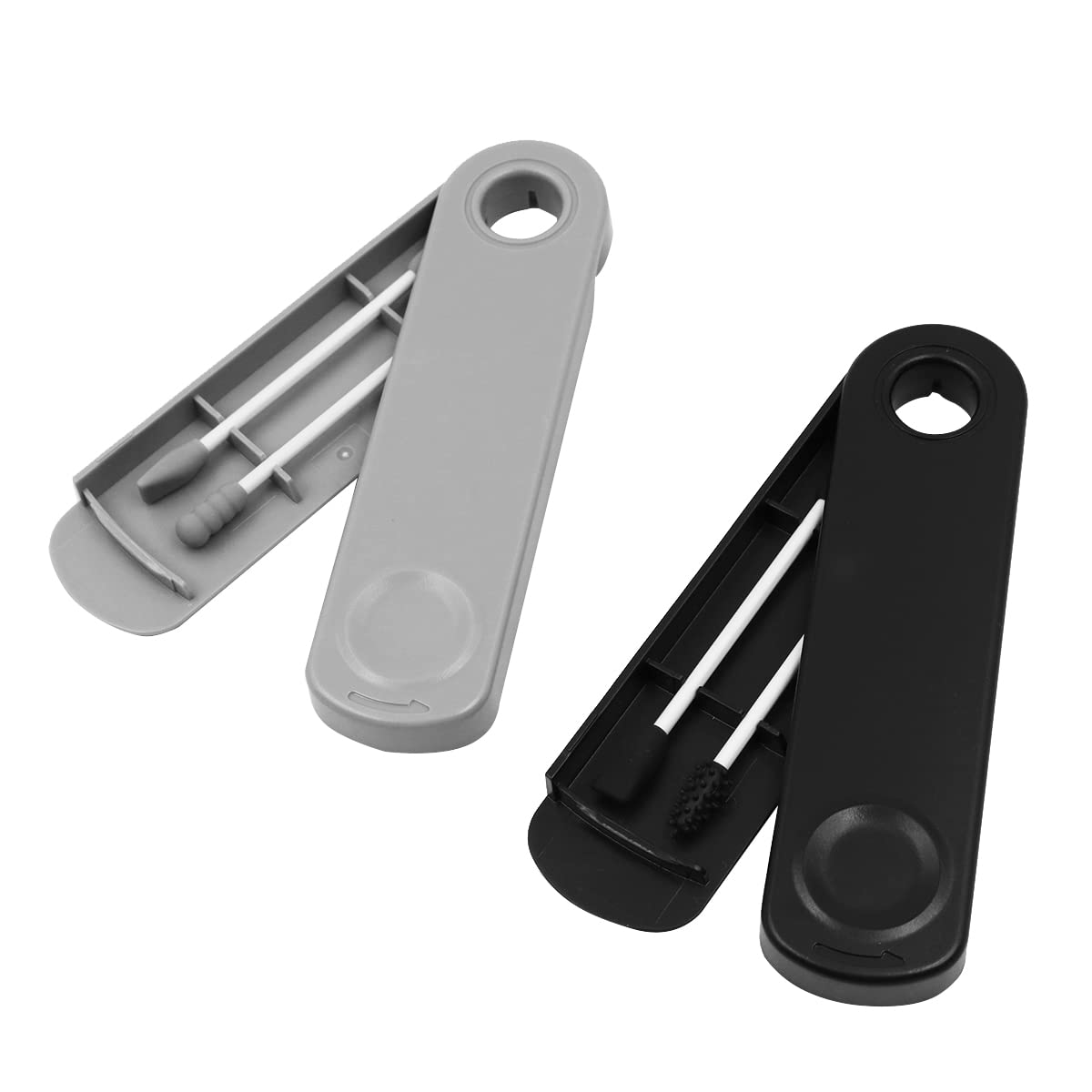 VOANZO 2 Pcs Reusable Cotton Swabs Washable Portable Silicone Swab Double Tipped Silicone Cotton Buds for Makeup Ear Cleaning Beauty（Black+Grey ）