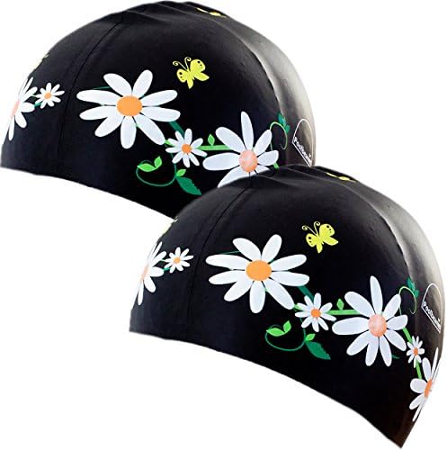 Poolbeanies, Silicone Designer Swim Caps 2 Pack, Daisy Chain in Night Garden