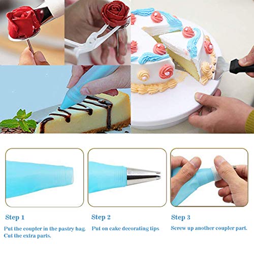 Homics 109 Pcs Cake Decorating Kit Baking Accessories Including Cake Turntable, Numbered Icing Tips, Disposable and Reusable Pastry Bags, Icing Spatula, Baking Cups and Other Cake Making Supplies - Thumbnail 4