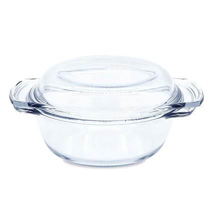 CACEROLA REDONDA CRISTAL+TAPA HORNO/MICR.1,0 L: Amazon.es: Hogar