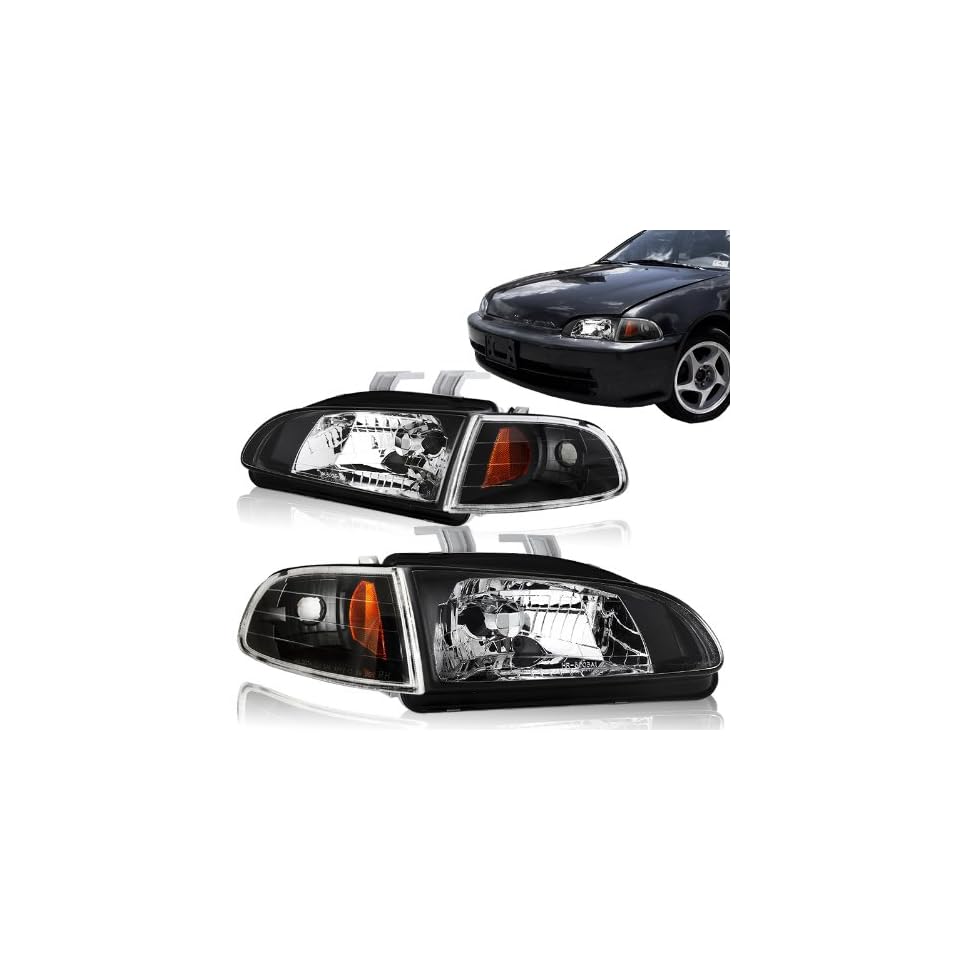92 95 Honda Civic EG Black Housing Headlights And Clear Black Corner on