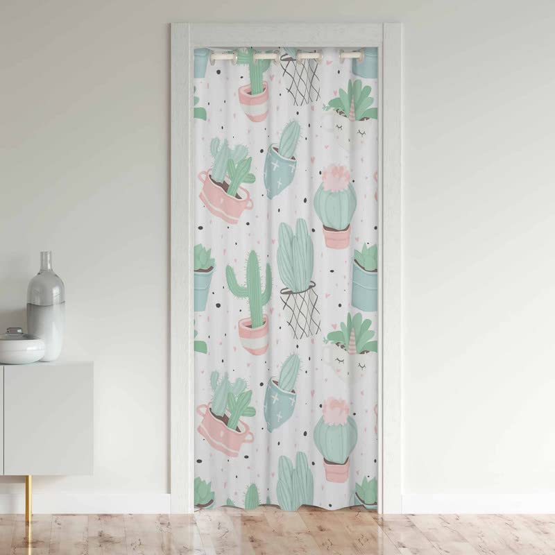 Cactus Door Curtain for Doorway Privacy Cute Boho Succulent Sliding Closet Door Curtains 80 Inch Insulated Thermal Privacy Curtain Cover for Room Divider 30%-50% Blackout Curtain 1 Panel 132x203cm — image 1