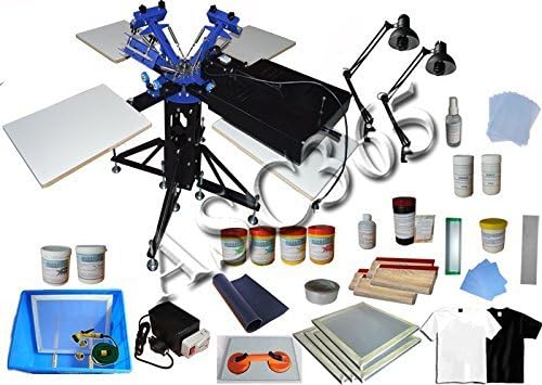 3 Color 4 Station Screen Printing Kit Full Material Kit Flash Dryer DIY Rotatry Screen Printing Press