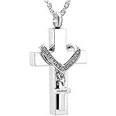 MEMORIALU Cross Urn Necklaces for Ashes Cremation Crucifix Keepsake Memorial Pendant Necklace