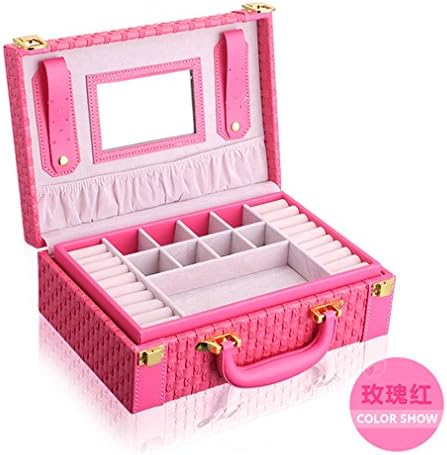 FLANNES Portable Braided Pattern Necklace Jewelry Storage Box Multi-Functional Rings Earrings rose