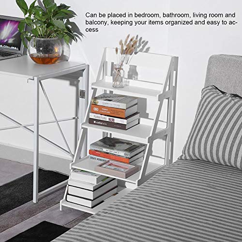 4-Tier Ladder Shelf, All Purpose Organizer Rack Premium Wood Plastic Storage Shelf for Bedside, Living Room, Kitchen, Bathroom, Baby Room, Office
