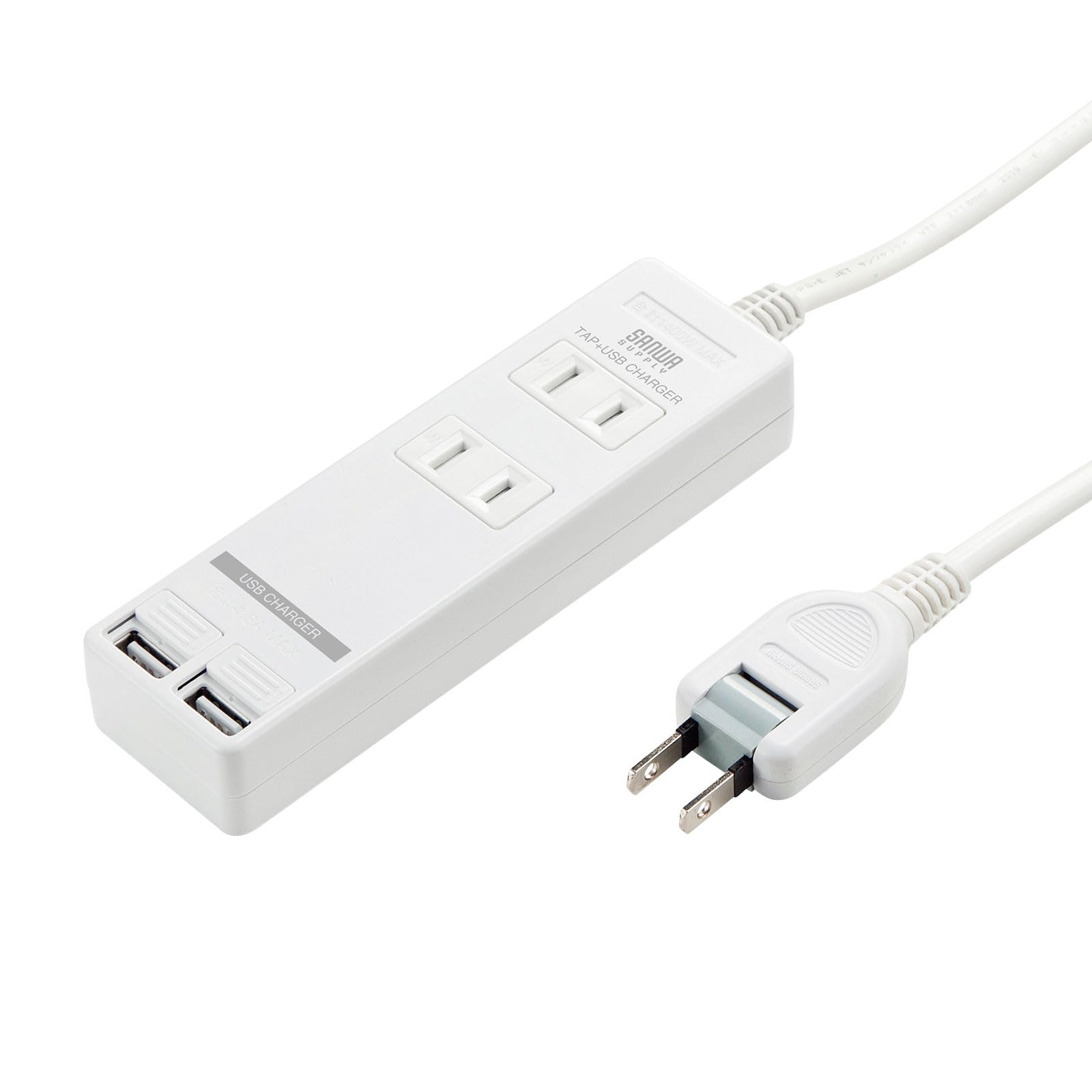 サンワサプライ USBシャッター付きタップ（2P・2個口・3m） TAP-B110USH-3W商品画像