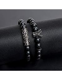 KAMRESH Black Matte Beads Bracelets 8mm Onyx Stone Bracelets Sets Charm King Crown for Women Men Jewelry