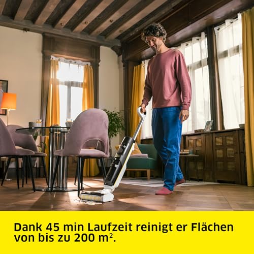 Saugwischer FCV 4, kabelloser Saugwischer mit 4 Reinigungsmodi, Akkulaufzeit: ca. 45 min, Flächenleistung pro Akkuladung: ca. 200 m², Weiß/Schwarz