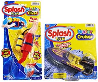 Bathtub Windup Toys Bundle Combo, 1 Boat Water Cruiser and 1 Splash Diver. Great Birthday Party Favors. For girls and boys all ages. COLORS MAY VARY.