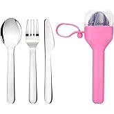 Sophico Travel Utensils Set for Camping and Kids Lunch Box, Stainless Steel Fork and Spoon, Knife Silverware Flatware Sets with Silicone Case - Portable & Leak-proof, Dishwasher Safe (Pink, 1 Set)