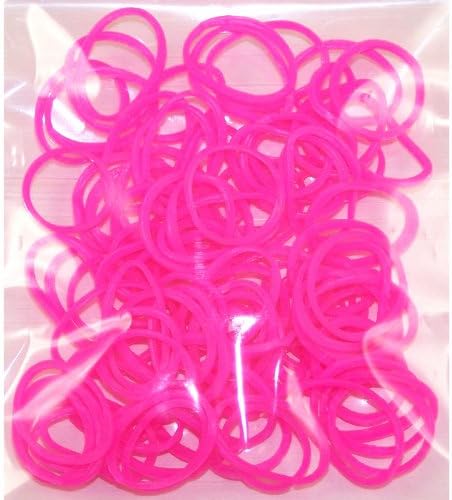 300 Pack Neon Pink Color Rubber Band Refills with 12 Clips