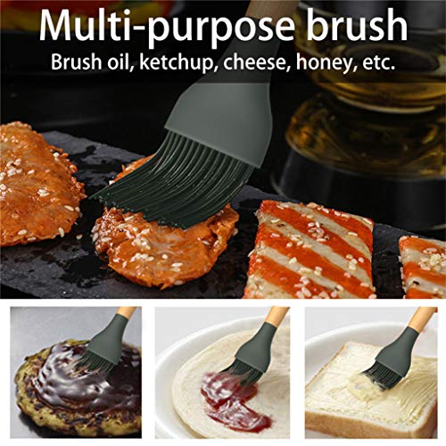 Amytalk 3 Pack Silicone Basting Brush, 9.4" Pastry Brush with Beech Wood Handle, Use for BBQ Grill Barbecue Baking Kitchen Cooking, Spread Brush Pastries Cakes Meat Desserts