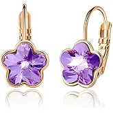 Austrian Crystal Flower Leverback Drop Earrings for Women 14K Rose Gold Plated Hypoallergenic Jewelry