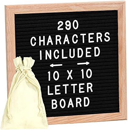 Letter Board, ShiningDay 10x10 Inches Oak Frame Changeable Felt Letter Board Include 290 Letters, Numbers & Symbols, with Mounting Hook, Grit Board and Canvas Bag