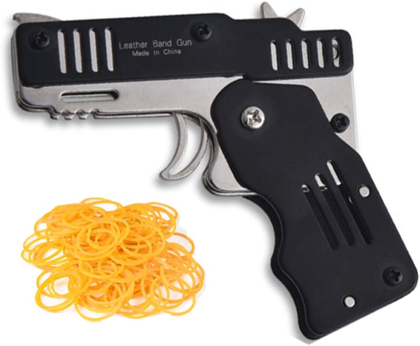 Zhoulong Black Rubber Band Gun Mini Metal Folding 6 Shot Shooter