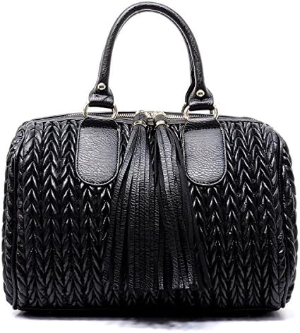 Handbag Republic Quilted/Braided Effect, Boston Satchel w/Fringe Pulls + Strap- Large+