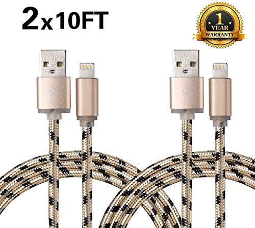Eaglewood Certified Nylon Braided Lightning to USB Cable 2-Pack - (10 Feet / 3 Meter)