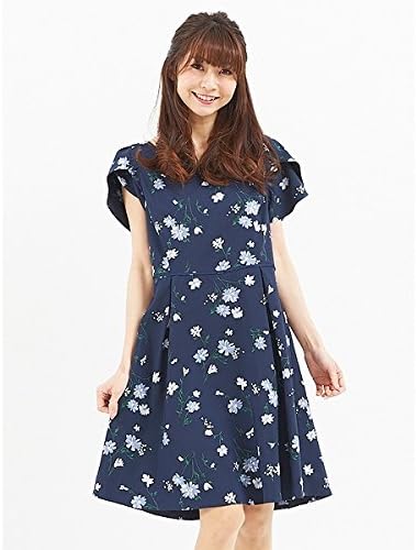 Amazon Co Jp Ldプライム Ld Prime フラワー袖シフォンワンピース 7l05 0405 ネイビー M 服 ファッション小物