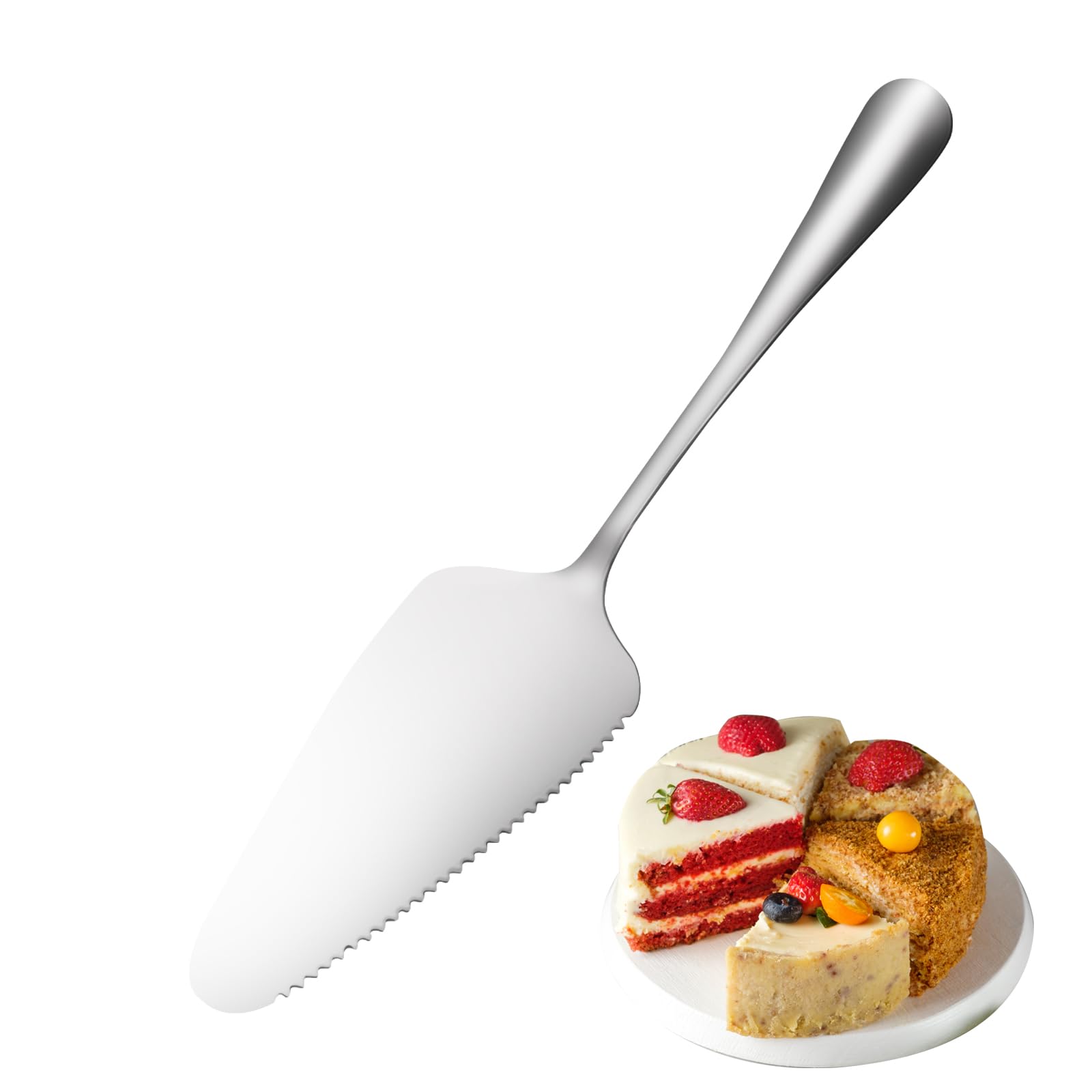 Photo 1 of Cake Cutting for Wedding,Stainless Steel Pie Server Spatula Cake Cutter with Serrated Edge, Pie Server Cake Pizza Cutter Cheese Pie for Birthday Anniversary Christmas-9-Inch