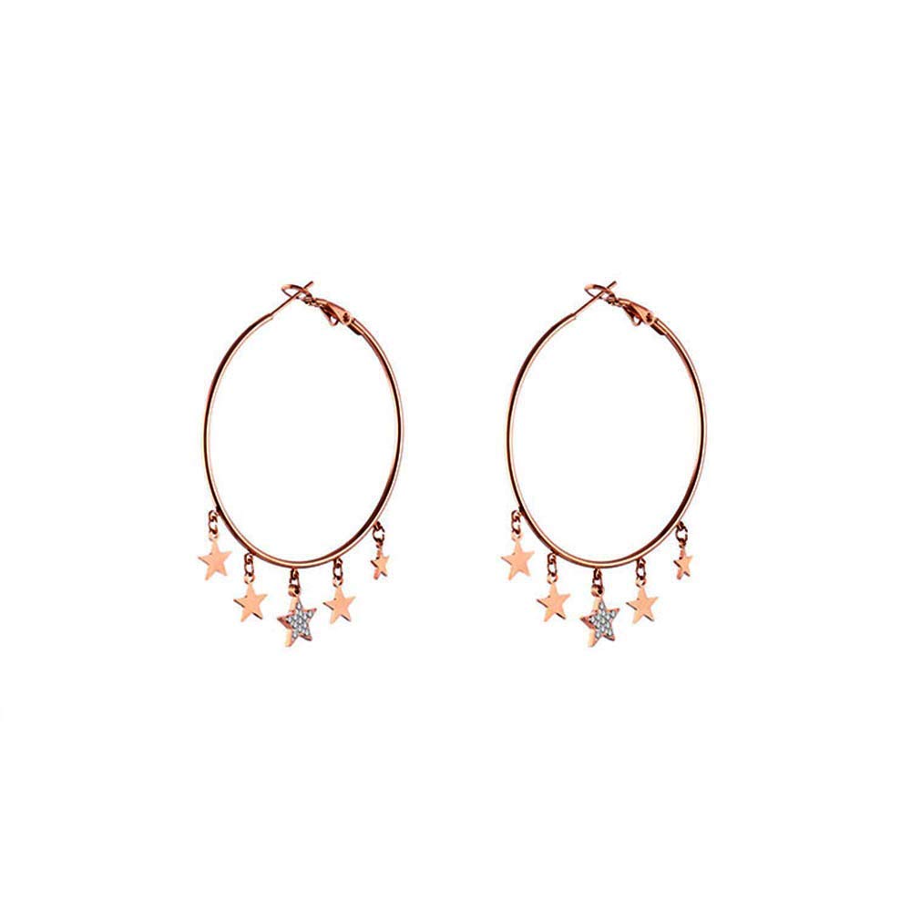 PengJin-2020 star hoop drop earrings，Stainless steel pendant with shiny cubic zircon，for elegant woman, girl, sister，Birthday, anniversary party gift