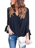 Dokotoo Womens Summer Loose Ladies Silk Short Sleeve Blouse and Shirts Black Large