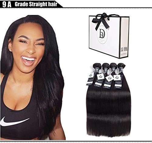 Debe Hair Peruvian Straight Virgin Hair 4 Bundles 9 A Grade 100% Unprocessed Remy Human Hair Weave Extensions Natural Black (16 18 20 22)