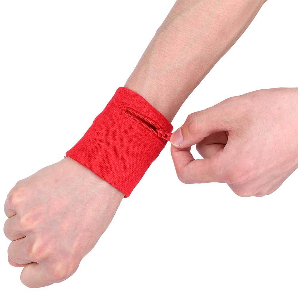 Ejoyous Wrist Pouch, Fitness Sweatband with Zipper Mini Wristband Wrist Bag Bracelet Purse with Pocket for Women Men Running Hiking Jogging (Red)