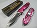 TAC Force Assisted Opening Sawback Bowie Rescue High Carbon Half Serrated Silver Stainless Steel Blade Knife - Pink