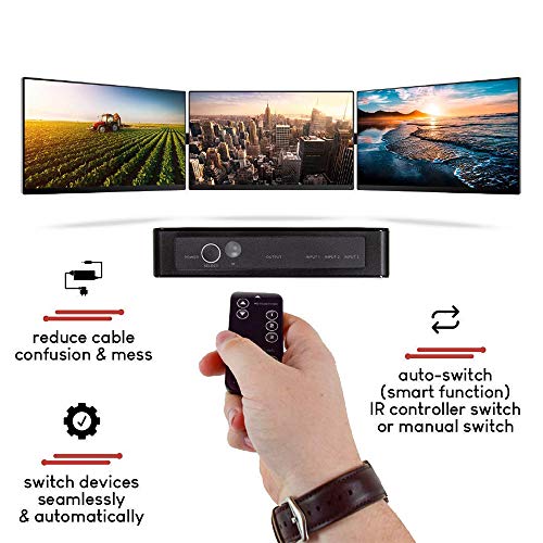 enKo 3 Ports HDMI Switch Hub 3x1 Switch Splitter Includes IR Remote Supports Full 1080P 3D Player - Thumbnail 6