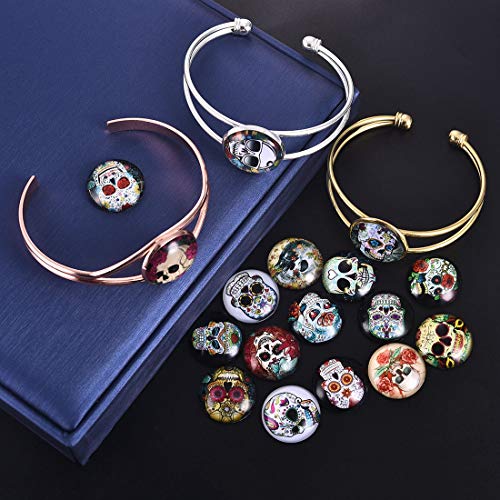 LANBEIDE 50PCS 20mm Mixed Color Mosaic Skull Printed Glass Half Round/Flat Back Dome Cabochons for Jewelry Making Bracelet Pendant Necklace Cufflinks Rings