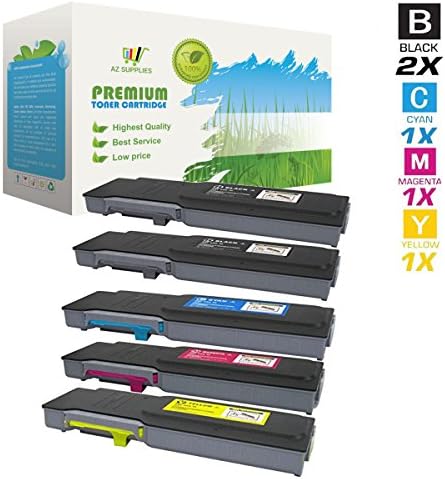 AZ Supplies Compatible Toner Cartridges Replacement for Dell C3760 for use in Dell C3760DN, C3760N, C3765, C3765DNF (2x B, 1x C,Y,M, 5-Pack).
