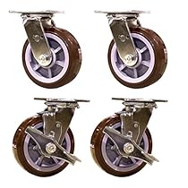 Service Caster SCC-30CS620-PPUR-2-TLB-2 Heavy Duty Polyurethane Swivel Casters with Brake, 6