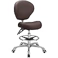 Kaleurrier Adjustable Stools Drafting Chair with Backrest & Foot Rest,Tilt Back,Swivel Seat,Rolling Wheels,for Studio,Dental,Office,Salon and Counter,Armless Tall Home Desk Chairs (Brown)