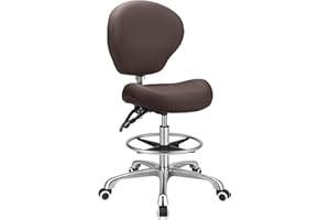 Kaleurrier Adjustable Stools Drafting Chair with Backrest & Foot Rest,Tilt Back,Swivel Seat,Rolling Wheels,for Studio,Dental,Office,Salon and Counter,Armless Tall Home Desk Chairs (Brown)