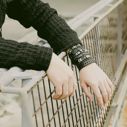 Eigso 6 Pcs Leather Bracelet Braided Wide Wristband Women Men Punk Rock Jewelry Skull