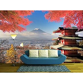 Mt. Fuji with Fall Colors in Japan for Adv or Others Purpose Use - Removable Wall Mural | Self-Adhesive Large Wallpaper - 66x96 inches