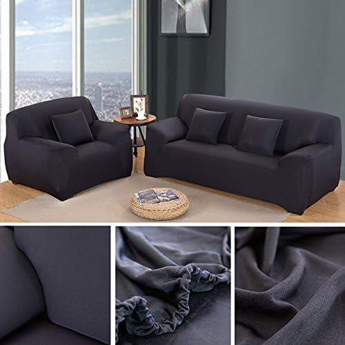 ANJUREN Polyester Spandex Fabric 1-Piece 4 Seater Larger Stretch Slipcover For Chair Loveseat Sofa Without Pillow (4 Seater Sofa, Black)