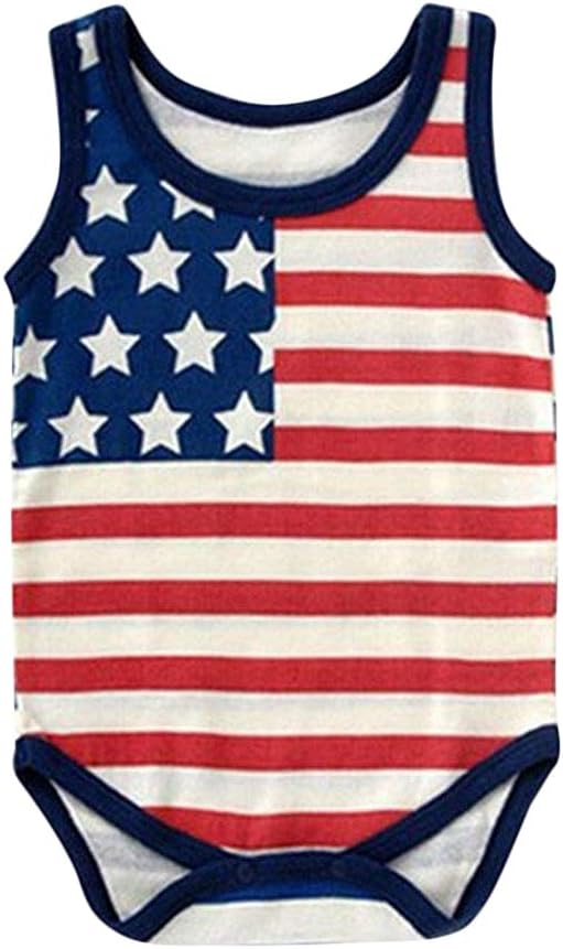 Mini honey Infant Baby Boys Girls July 4th Sleeveless Romper American Flag Pattern Short Jumpsuit Outfits Clothes