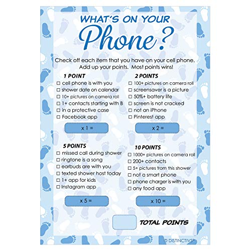 What's On Your Phone - Blue Boy Baby Shower Game - 20 Cards