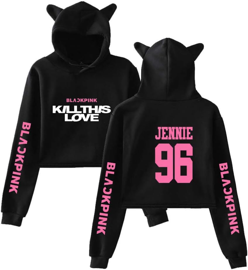 paloli Kpop Blackpink Hoodie Kill This Love Cat Ear Sweater Crop Top Jennie Jisoo Rose Lisa