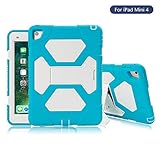iPad Mini 4 Case, Aceguarder New Design iPad Mini 4 Cover Kids Proof Shockproof Full Body Protective Cover Case With Stand Super Protection for iPad Mini 4 (Light Blue-White)