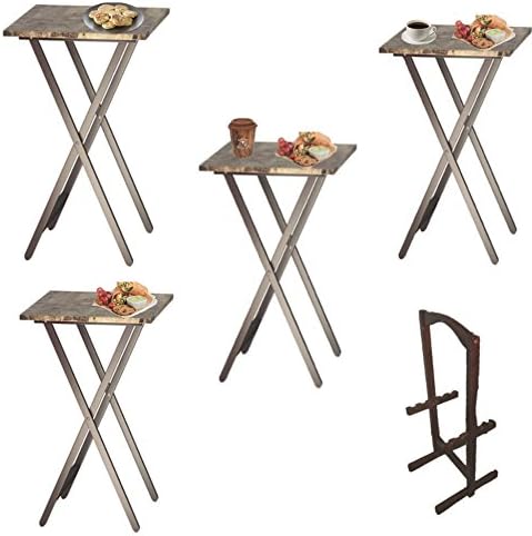 Tray Table Set of 4 with Stand Portable Snack Eating Rustic Farmhouse Folding & eBook