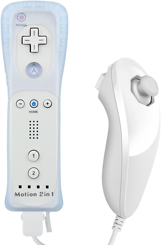 Wetoph Motion Plus Controller NK03 Wii Remote Control and Nunchuck for Nintendo Wii/Wii U with Silicone Case Wrist Strap and Built-in Motion Plus Vibration Motor（Third Party Product）-White