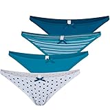 Queenie Ke Women's Comfort Cotton Rich Snug Fit Ultra Low Brief Panty Size L Color White Heart/Blue Stripe/Sky Blue/Ocean Blue 4 Pack