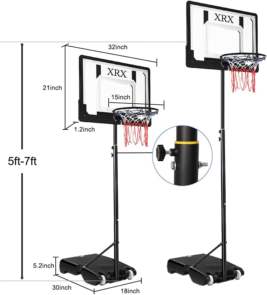 Basketball Hoop, XRX Portable Basketball Hoop & Goal Basketball System, Height Adjustable 5ft-7ft w/ 32Inch Backboard and Wheels Suitable for Teenagers Swimming Pool Indoor Outdoor Use : Sports & Outdoors