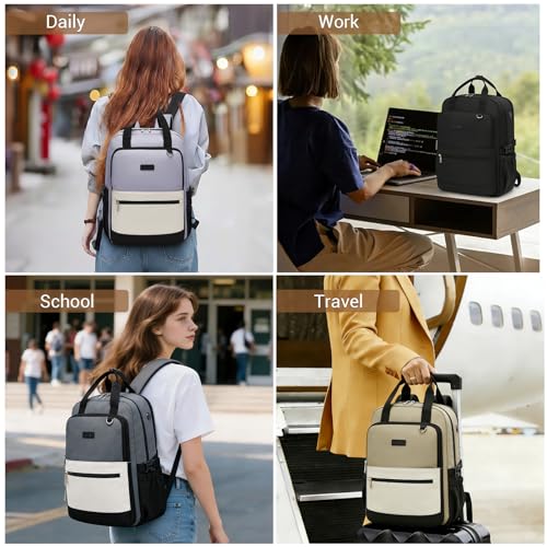 Kono Laptop Backpack for 15.6 Inch Women, Large Capacity, Waterproof with Bottle Pocket, Ideal for Work, University, Travel (Black)