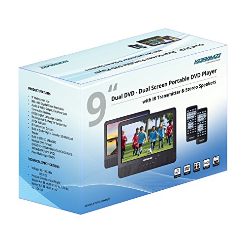 Koramzi Portable 9" Dual Screen Dual DVD Player W Rechargeable Battery/ AC Adapter/ AV In/ USB &SD / Remote Control/ Car Adapt/ IR Transmitter Ready/ USB /Headrest Mounting Kit (Certified Refurbished) - Thumbnail 6