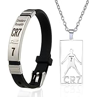 Football Star Inspirational Bracelets and Necklace Set, Adjustable Wristbands CR7 Sport Silicone Bracelet ,Football Club Star