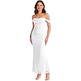RARITYUS Women’s Off The Shoulder Wedding Guest Dress Ruched Mesh Bodycon Boned Corset Maxi Dress Cocktail Dresses